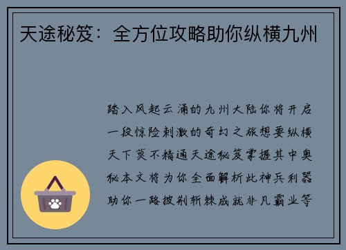 天途秘笈：全方位攻略助你纵横九州